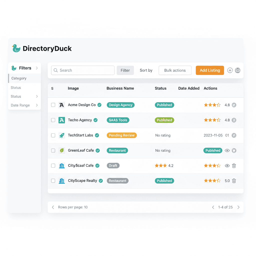 DirectoryDuck Listings CRM interface